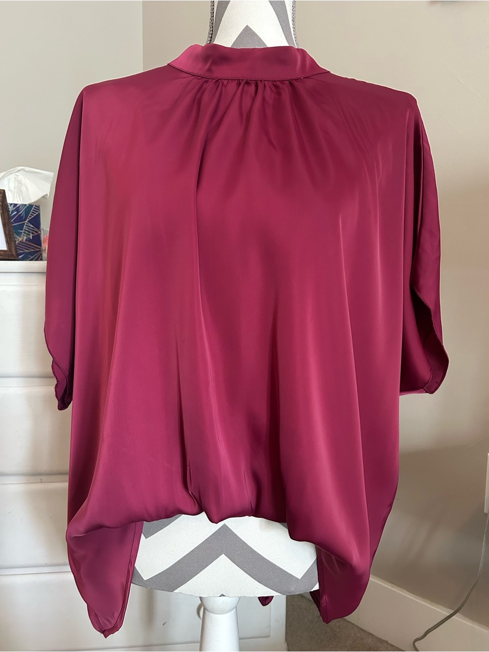 Elegant Women's Draped Satin feel Blouse - Berry